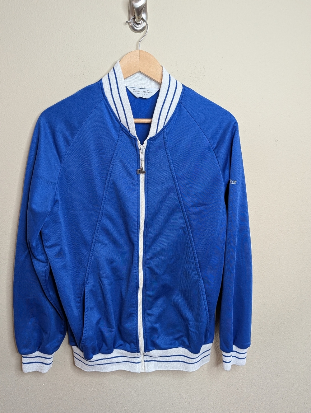 Christian Dior Monsieur Vintage Track Jacket L Blue White Zip Logo 70s 80s